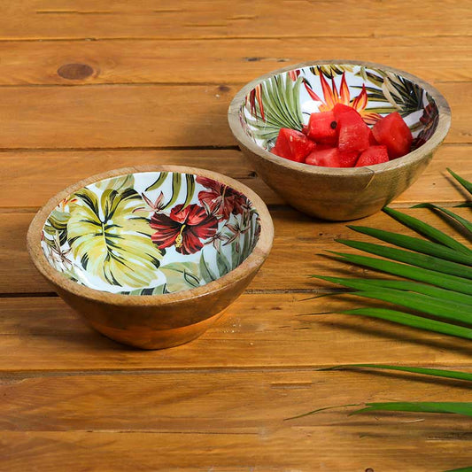 Tropical Paradise Print Wooden Snack Bowls | Set Of 2