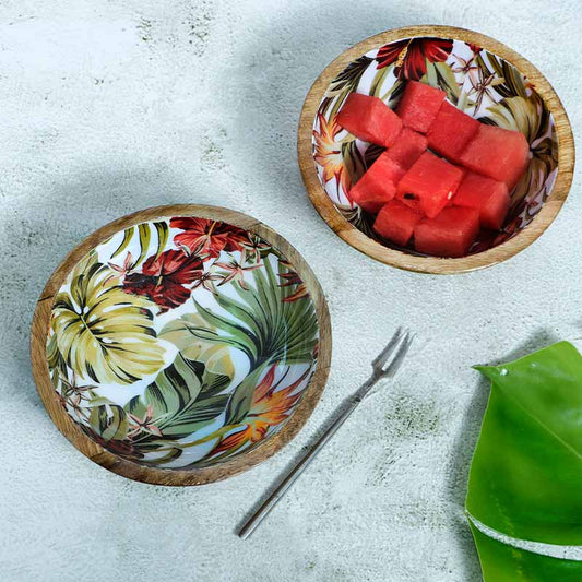 Tropical Paradise Print Wooden Snack Bowls | Set Of 2