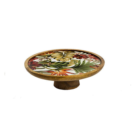 Round Tropical Paradise Print Wooden Cake Stand