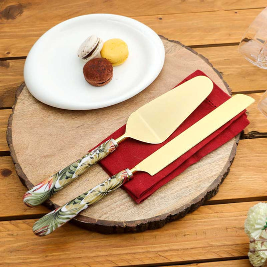 Tropical Paradise Print Stainless Steel Cake Server | Set Of 2