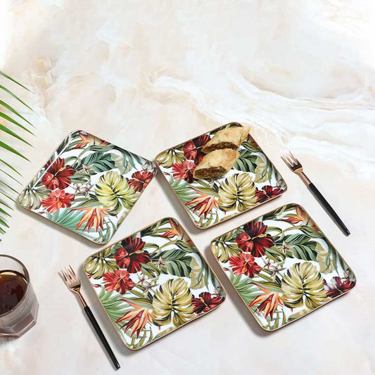 Suqare Tropical Paradise Print Metal Plates | Set Of 4