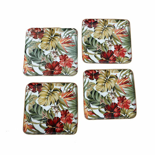 Suqare Tropical Paradise Print Metal Plates | Set Of 4