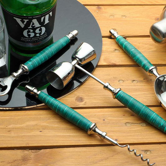 Green Stone Dust With Stainless Steel Bar Tools | Set Of 5