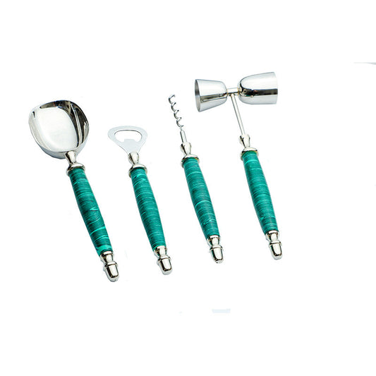 Green Stone Dust With Stainless Steel Bar Tools | Set Of 5