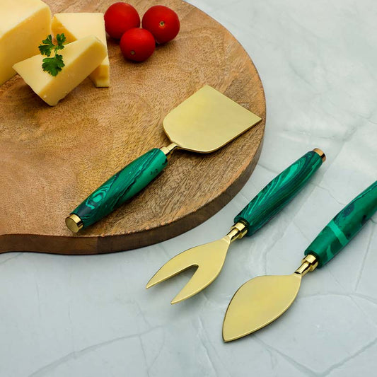 Green Stone Dust With Stainless Steel Cheese Server | Set Of 3