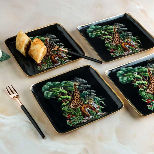 Suqare Jungle Safari Print Metal Plates | Set Of 4