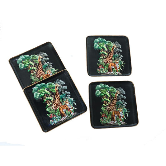 Suqare Jungle Safari Print Metal Plates | Set Of 4