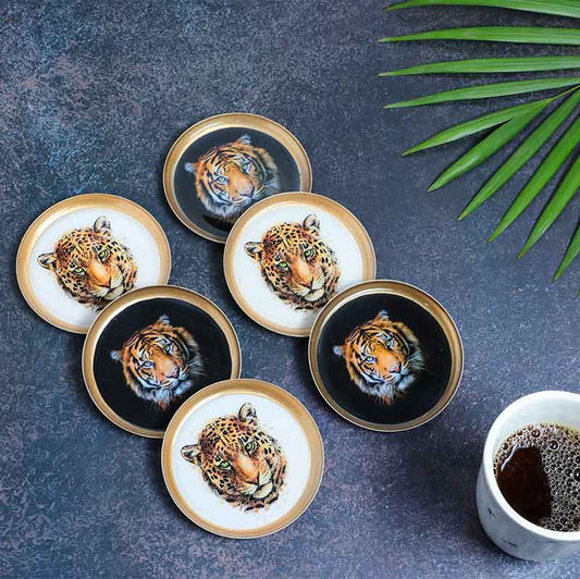 Round Asthetic Tiger Print Coaster | Set Of 6