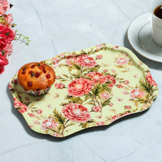 Rectangle Beautiful Floral Metal Serving Tray