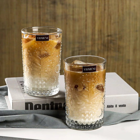 Modern Art Engraved Floral Design Glasses | Set of 4