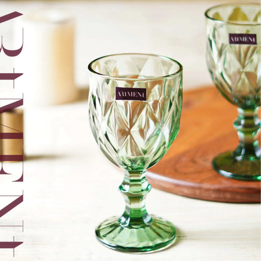 Green Checked Chalice Wine Goblets | Set of 4, 8 | 350ml