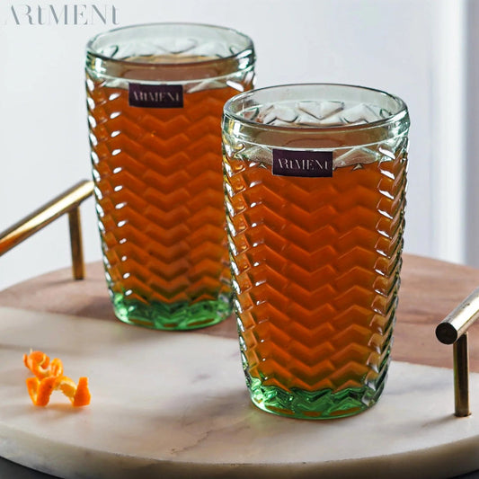 Green Modern Muse Tumbler Glass | Set of 4, 8 | 310ml