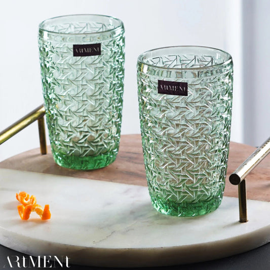 Green Criss-Cross Impressions Tumbler Glasses | Set of 4, 8 | 310ml