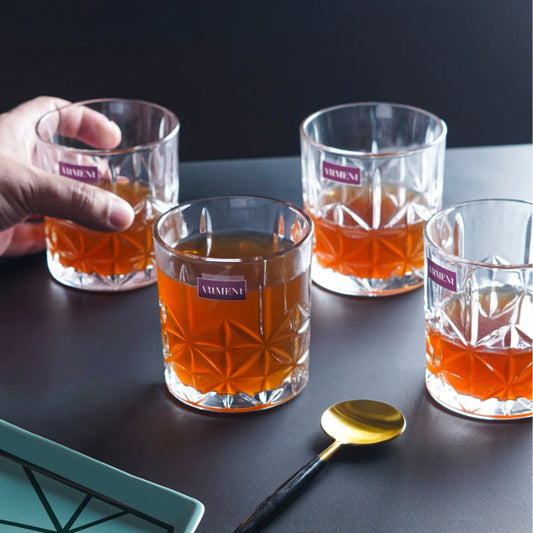 Carved Classics Whiskey Glasses | Set of 4, 8 | 350 ml