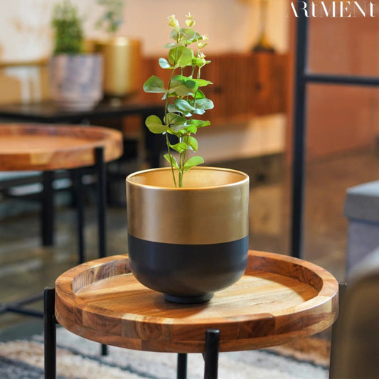 The Blissful Bloom A Handcrafted Beauty Planter in Gold and Black Silver