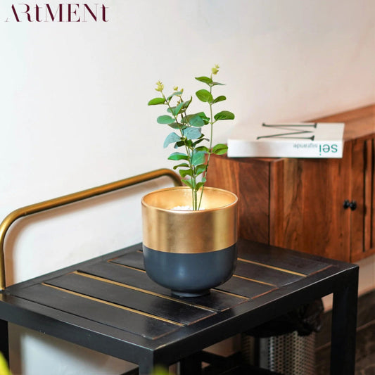 The Blissful Bloom A Handcrafted Beauty Planter in Gold and Black Silver