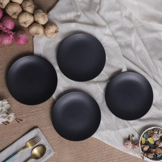 Black Ceramic Quarter Plates | Set of 4