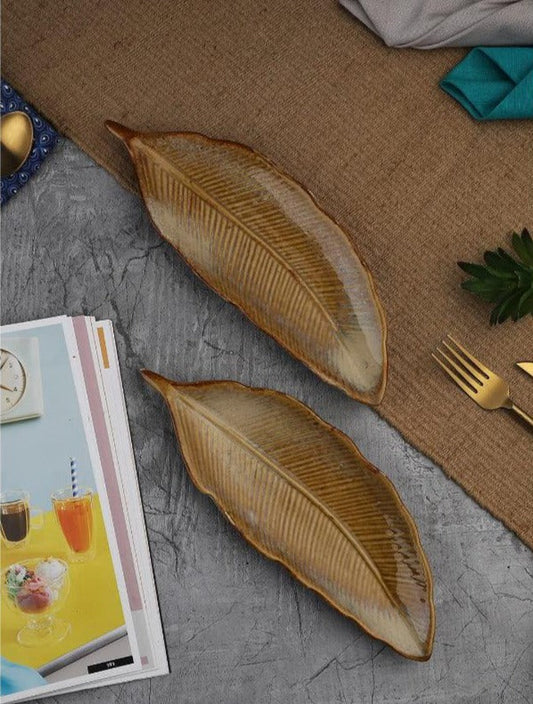 Exotic Glazed Leaf Platter | Set of 2