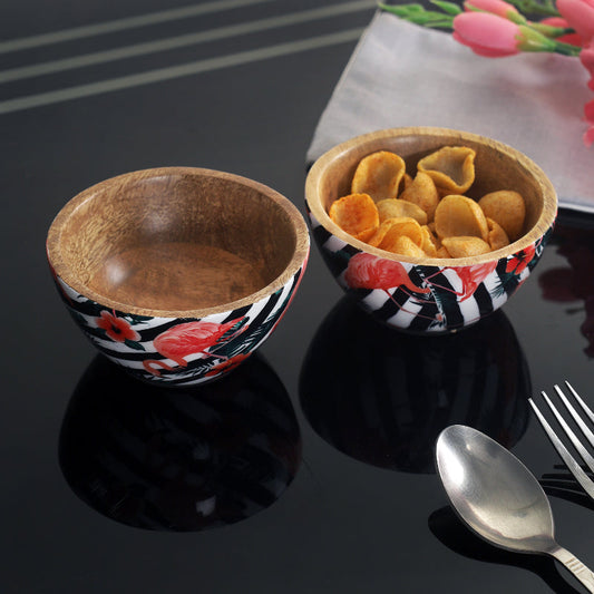 Flamingo Paradise Wooden Snack Bowls | Set Of 2