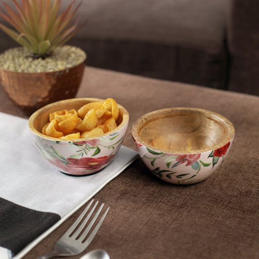 Floral Wooden Serving Bowls | Set Of 2