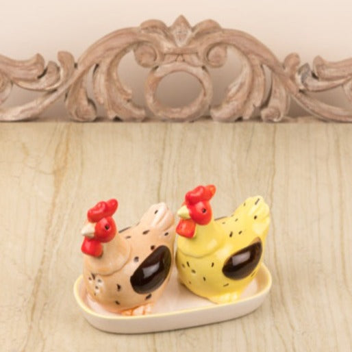 Cheery Henhouse Salt & Pepper Set with Tray