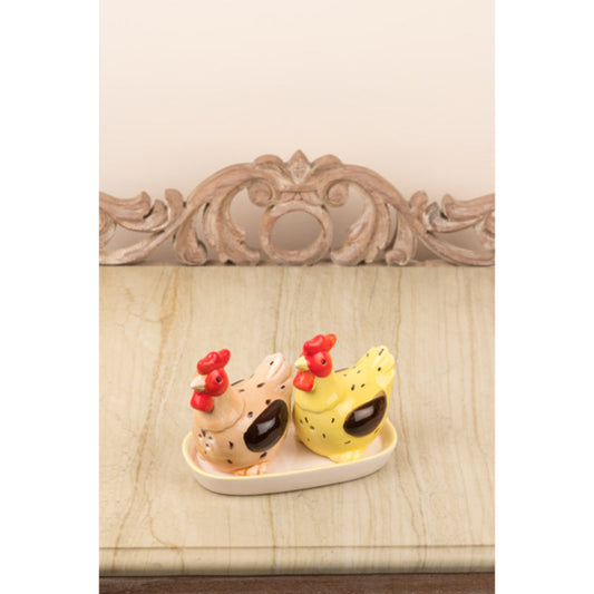 Cheery Henhouse Salt & Pepper Set with Tray