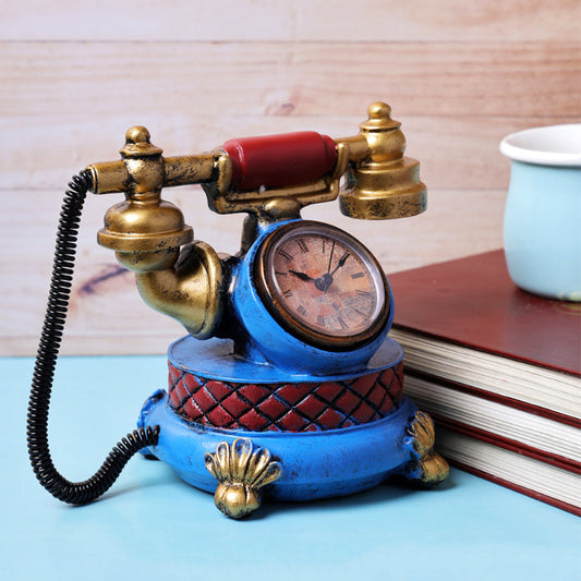 Vintage Blue Telephone Tabletop Clock Showpiece