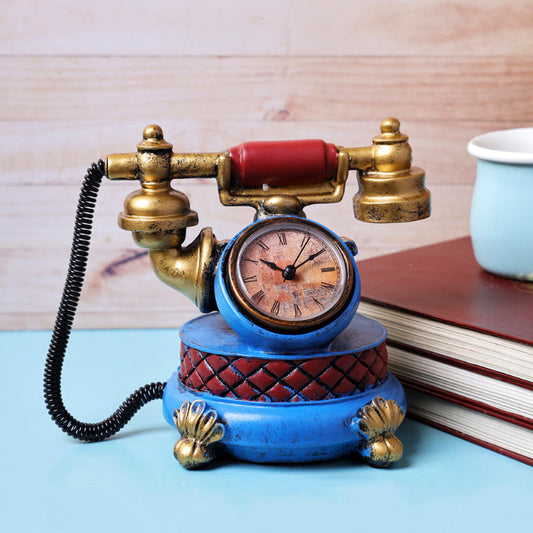 Vintage Blue Telephone Tabletop Clock Showpiece