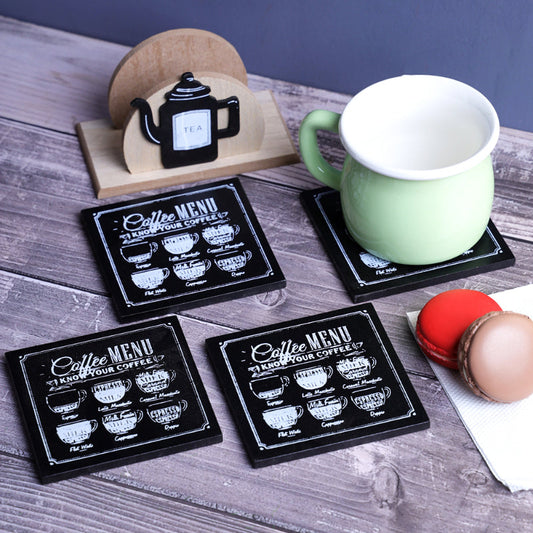 Coffee Menu Delight Wooden Coaster | Set Of 6
