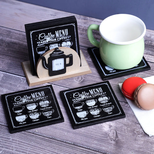Coffee Menu Delight Wooden Coaster | Set Of 6