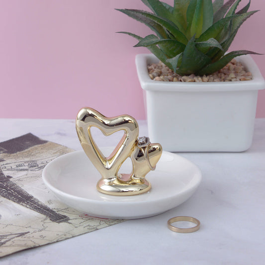 Golden Hearts Trinket Dish For Decor Showpiece