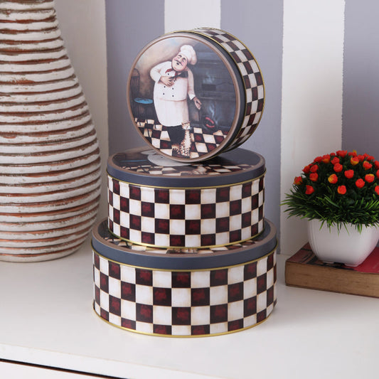 Charming Italian Chef Round Metal Tins | Mixed Size Combo | Set of 3