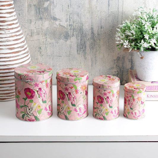 Floral Bliss Pink Long Storage Tins | Set of 4