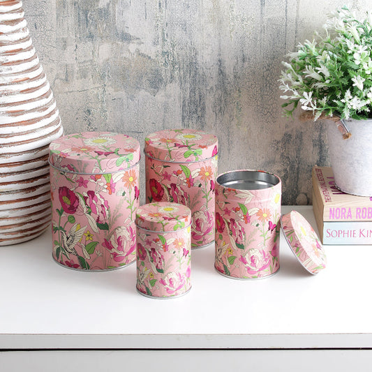 Floral Bliss Pink Long Storage Tins | Set of 4