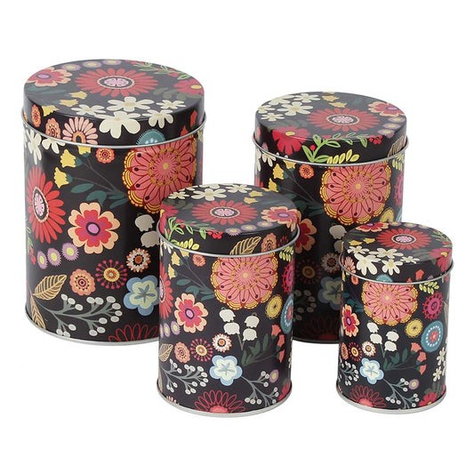 Black Floral Storage Tins | Set of 4
