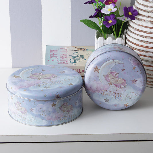 Whimsical Round Sweet Dreams Unicorn Metal Tins | Set of 2