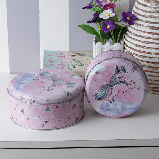 Magical Round Starry Unicorn Pink Storage Tins | Set of 2