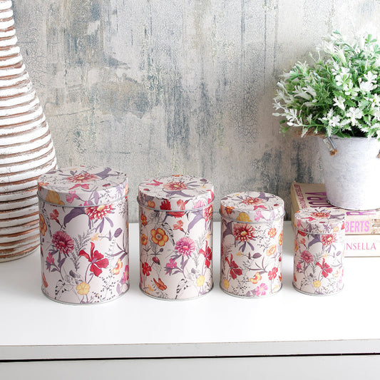 Vibrant Blooms Long Storage Tins | Set of 4