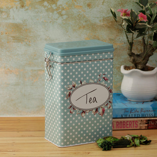 Serene Cerulean Dot Tea Storage Box with Hinged Lid