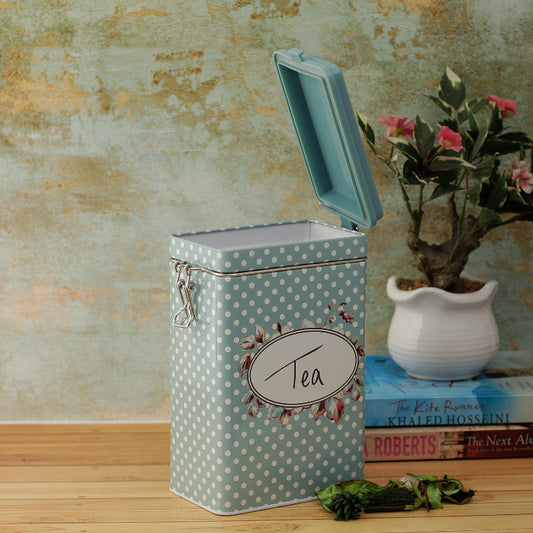 Serene Cerulean Dot Tea Storage Box with Hinged Lid