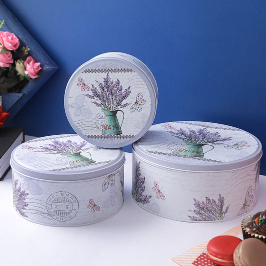 Charming Round Lavender Vase Storage Tins  | Set of 3