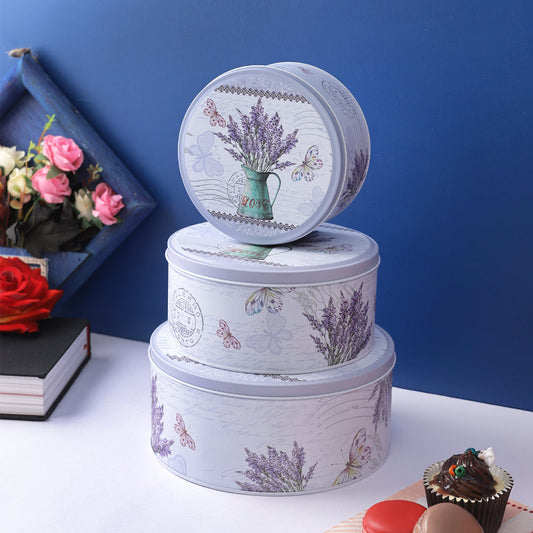 Charming Round Lavender Vase Storage Tins  | Set of 3