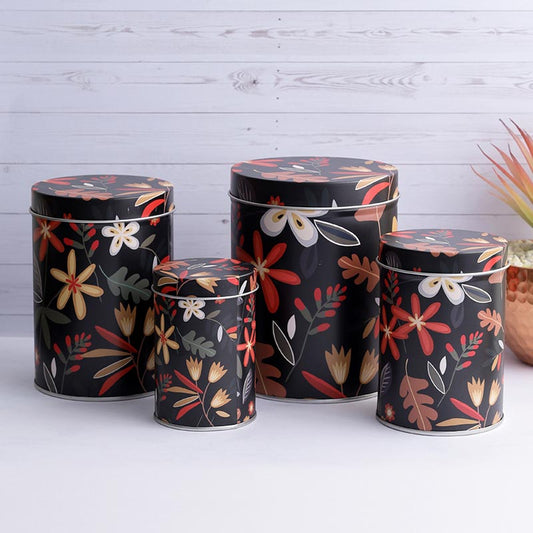 Black Floral Storage Tins | Set of 4