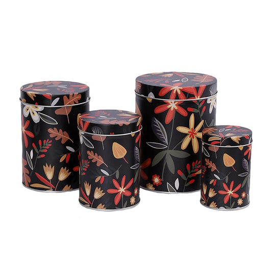 Black Floral Storage Tins | Set of 4