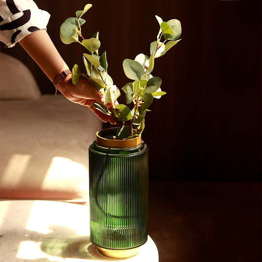 The Gilded Emerald | Green & Gold Glass Vase