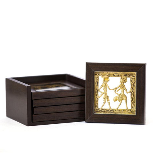 Dhokra Coaster Set With Stand | Set Of 4