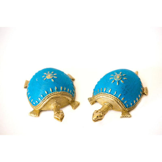 Sky Blue Dhokra Tortoise Table Top Set