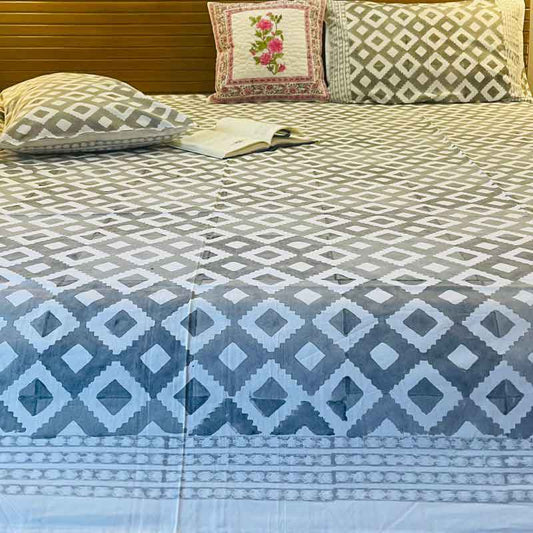 Grey Geometric Print Premium Cotton Bedsheet |  Double Size