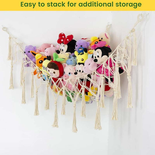 Boho Stuffed Animal Toy Hammock | Hanging Cotton Organizer Storage | Wall Shelf