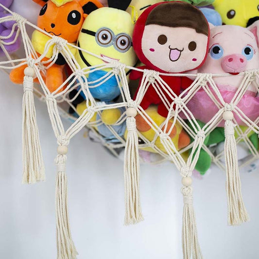 Boho Stuffed Animal Toy Hammock | Hanging Cotton Organizer Storage | Wall Shelf